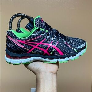 ASICS Gel-Kayano 19 Women’s Running Sneakers Black Grey Pink Green Size 6 T350N